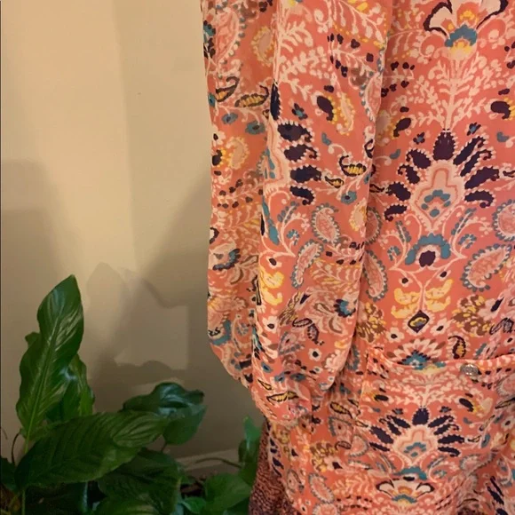 🌹As U Wish • Boho Coral Floral Spring Summer DEEP VEE Mini Dress - Picture 3 of 12